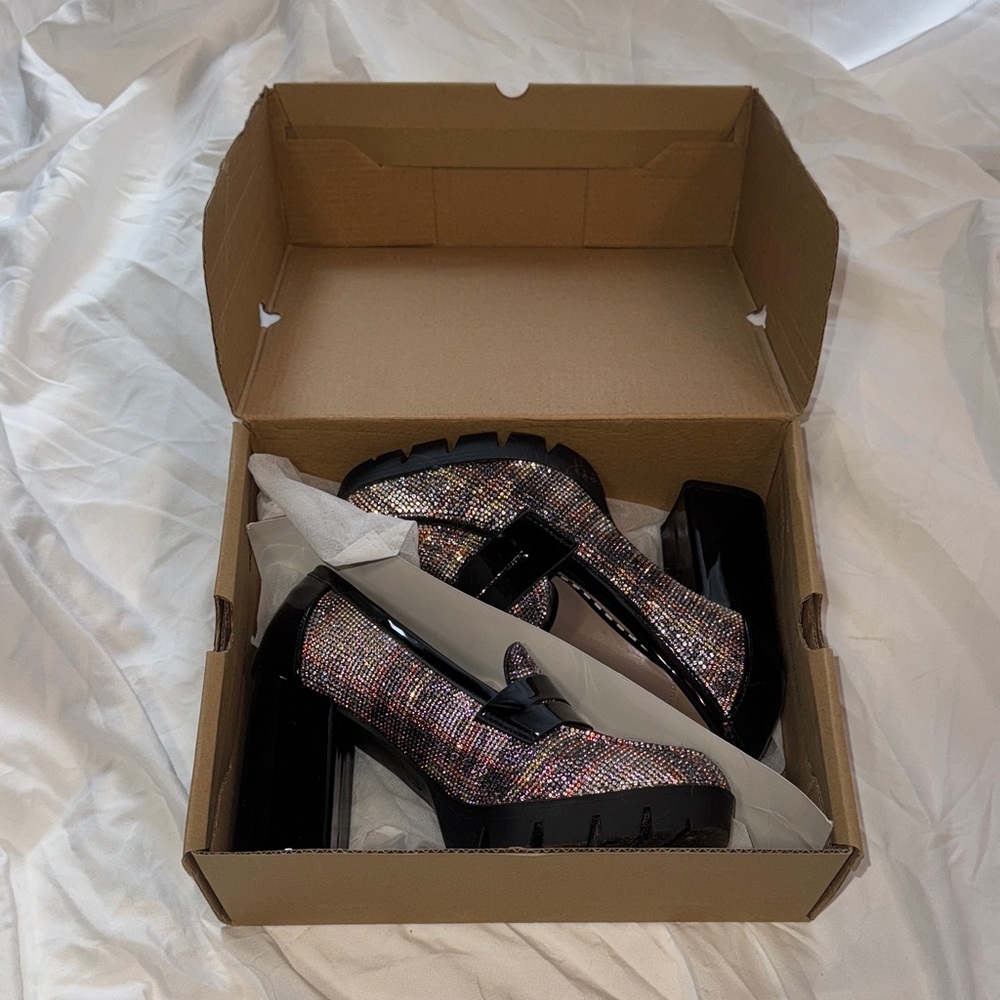 Betsey Johnson Adelyn Rhinestone Chunk Heel Loafers